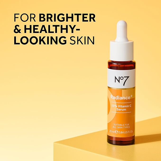 No7 Radiance+ 15% Vitamin C Serum - Radiance-Boosting Face Serum for Glowing Skin - Re-Energizing Vitamin C Skin Care for Daily Use (0.84 oz)
