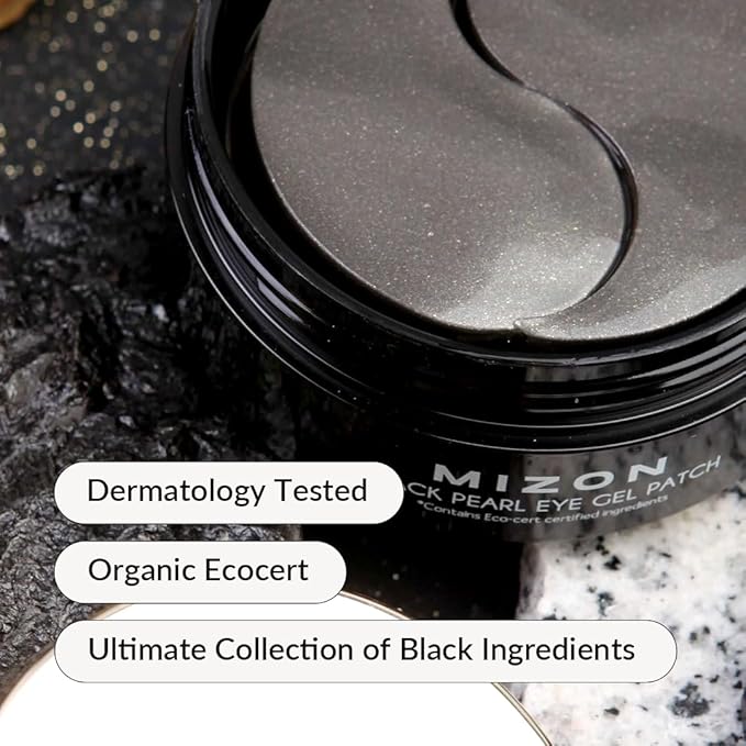 MIZON Pearl Eye Gel Patch Masks, Eye Treatment Mask Reduces Wrinkles and Puffiness, Dark Circles treatment, Hydrogel Eye Patches (Black Pearl)