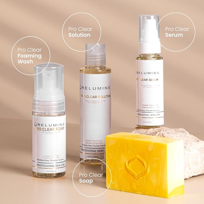 Relumins Pro Clear Skincare Gift Set for Women – Full-Size Acne System w/ Salicylic Acid – Pampering Birthday Gift for Mother, Sister, Girlfriend