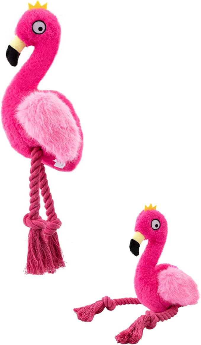 Flamingo Knot Squeaky Dog Toys with Crinkle Paper for Small and Medium Dogs,Stuffed Plush Chew Toys for Puppy to Cuddle, Curl up, Snuggle - Red