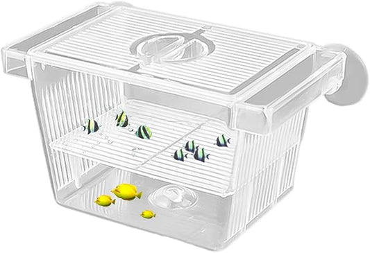 1/2 Fish Acclimation Box - Acrylic Hatchery Incubator Tank, Fish Breeder Box with 2 Suction Cups | Easily Install Breeding Isolation Box, Floating Breeding Box for Baby Fishes Shrimp Betta Guppy