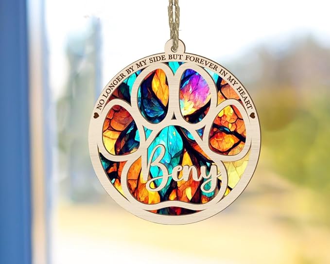 NAZENTI Dog Memorial Sun Catcher Ornament, Personalized Pet Loss Decoration, Custom Moon Design Window Hanging, Sympathy Keepsake for Dog Lovers, Remembrance Gift