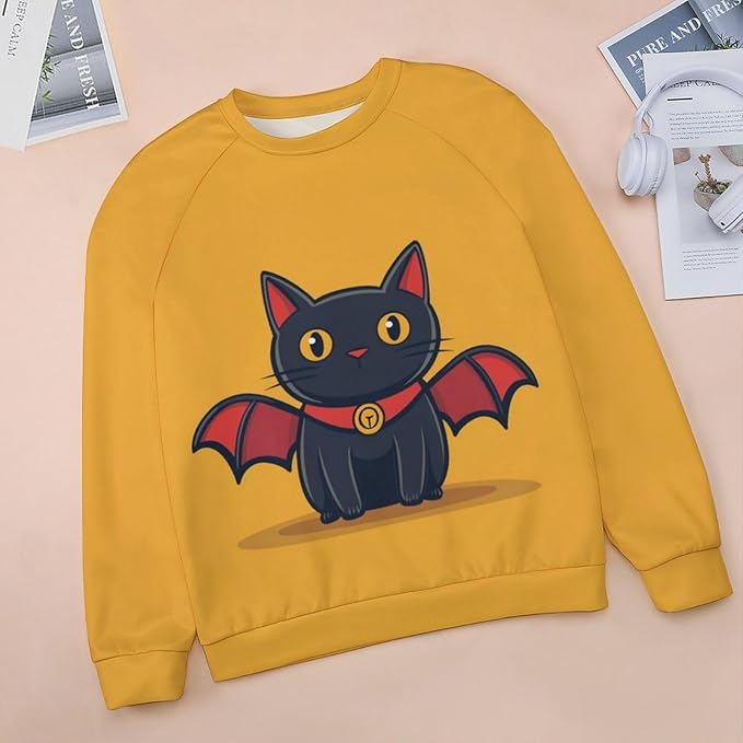 Halloween Sweatshirts for Women Black Cat Print Pullover Crewneck Oversized 2024 Fall Fashion Casual Warm Shirt