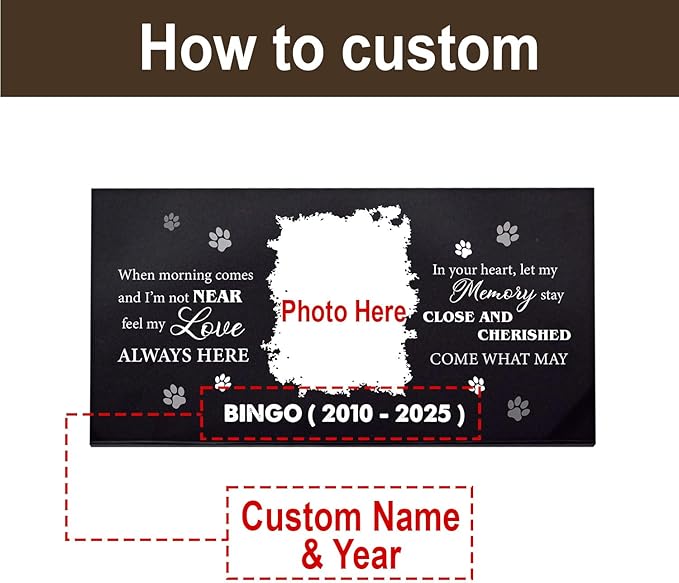 Personalized Dog Headstone Printed in The US, Dog Tombstone for Indoor and Outdoor, Customized Pet Memorial Stone with Photo, Name and Date for Beloved Pet