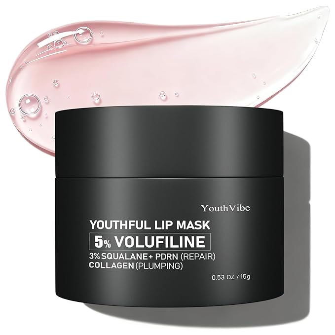 YouthVibe Lip Mask Overnight Moisturizing - Nourish & Hydrate, Antioxidants, 5% Volufiline, Vitamin E, Shea Butter, PDRN & Collagen Sleeping Lip Treatment for Dry, Chapped Lips