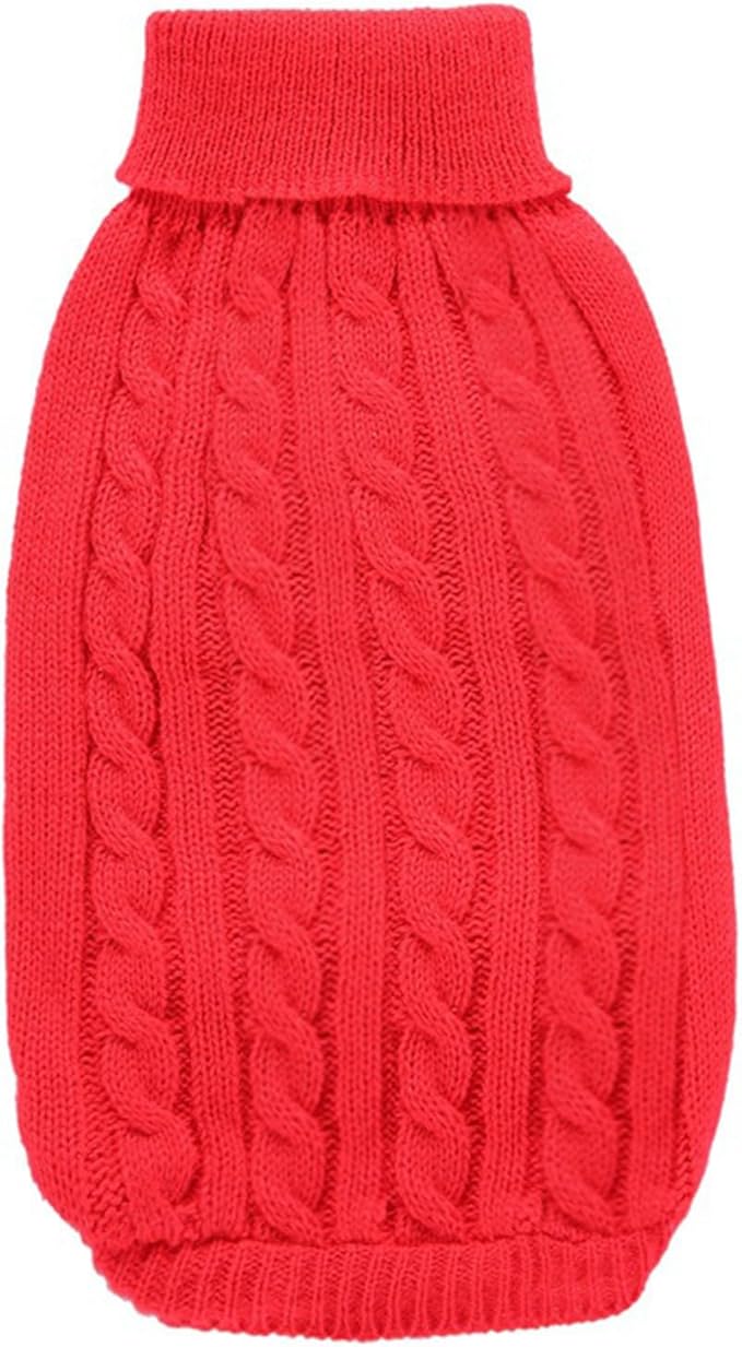 CHBORCHICEN Small Dog Sweaters Knitted Pet Cat Warm Dog Sweatshirt Winter Clothes Kitten Puppy Sweater (Large,Red)