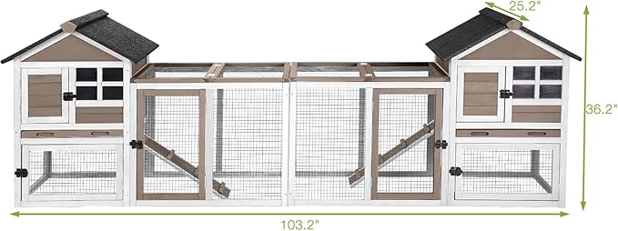 GUTINNEEN Rabbit Hutch Bunny Cage Expandable Indoor Outdoor Wooden Rabbit Cage Bunny Hutch with Run with Plastic Tray (103.2" L, 2 Sets Packing) Brown