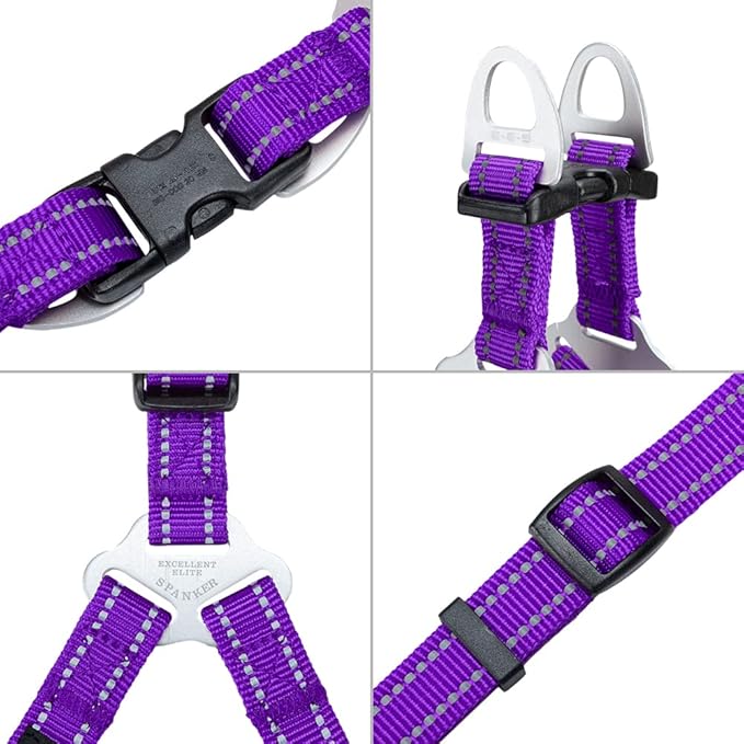 EXCELLENT ELITE SPANKER No Pull Dog Harness Adjustable Nylon Step-in Easy Pet Vest Chest Strap with Reflective and Leash Ring for Small Medium Large Breed Dogs Training Walking(Purple-S)