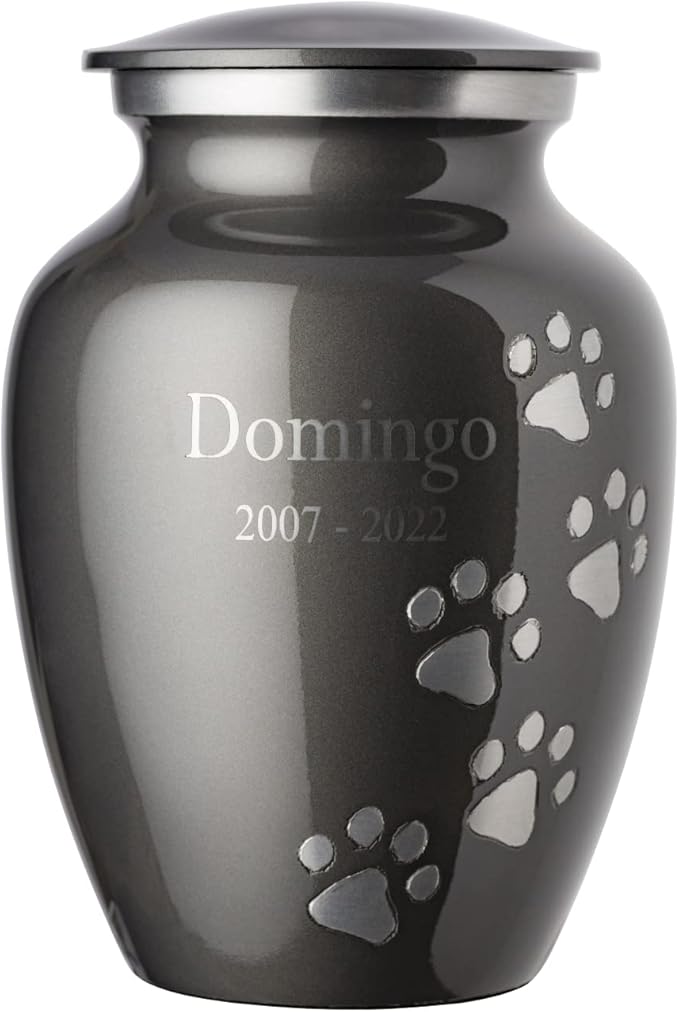 Pet Urn for Dogs and Cats with Personalized Laser Engraving, Ottillie Paws Premier Series Memorial Urns (Small Slate with Vertical Pewter Paws)