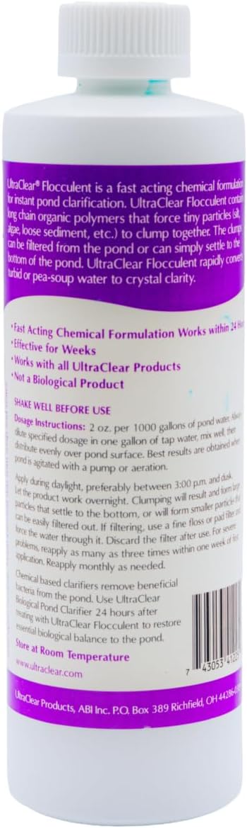 Flocculant 12oz – Fast-Acting Pond Water Clarifier – Binds Fine Particles, Clears Cloudy Water – Safe for Fish & Plants When Used as Directed