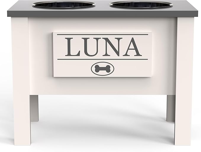 GTW Personalized Elevated Dog Bowl Stand for Large, Medium, Small, X-Small Dogs - Stainless Steel Food and Water Bowls - Raised Dog Dish (X-Large, Grey)