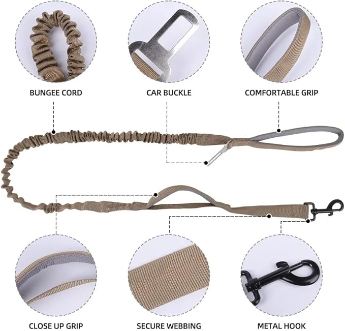 Tactical Dog Harness with Leash for Large Dogs, No Pull Adjustable Dog Harness, Reflective K9 Working Pet Vest for Walking, Training (Khaki, S)