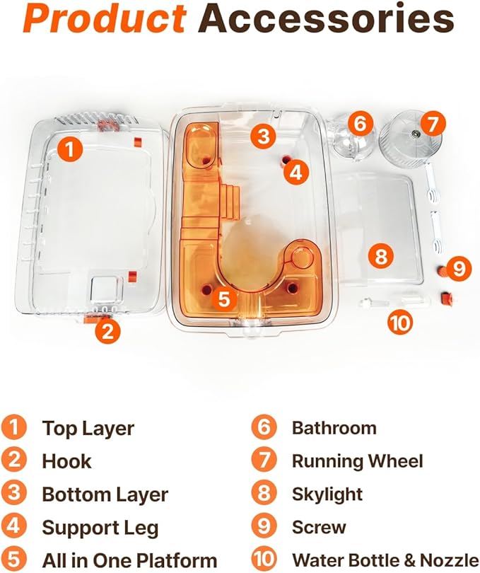 Large PET Hamster Cage with Built-in Platform & Hideout, 25"x14"x12.2" Transparent Hamster House for Dwarf, Syrian Hamsters, or Gerbils – Easy to Clean, Ventilated, Anti-Escape Design