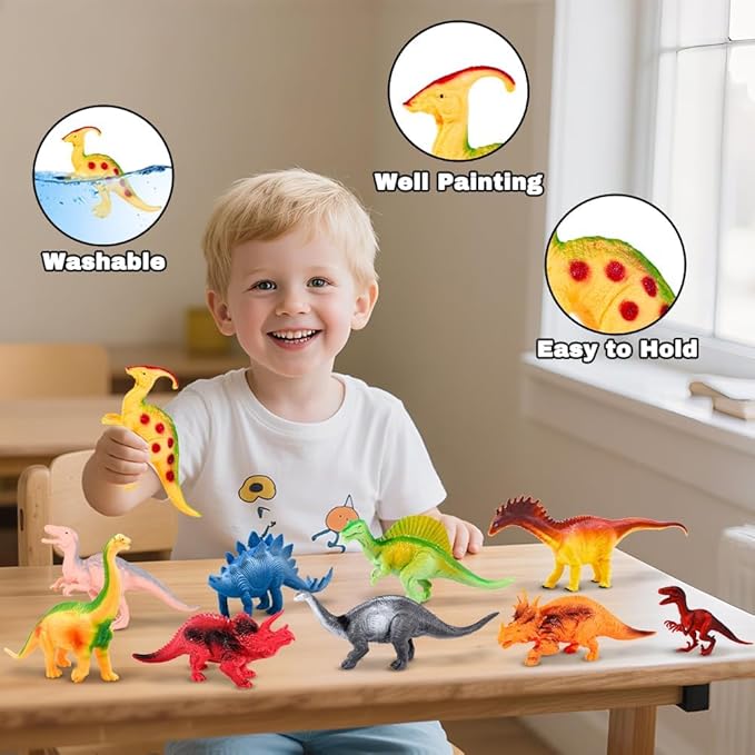 Kimicare Kids Dinosaur Figures Toys, 18 Pcs Plastic Dinosaur Toys for Kids 3-5, STEM Educational Realistic Dinosaurs Figurine Playset for Toddlers, Dino Toy Birthday Gifts Christmas Stocking Stuffers