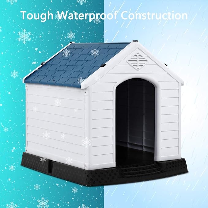 Giantex Dog House for Medium Dogs, Waterproof Plastic Dog Houses with Air Vents and Elevated Floor, Easy to Assemble, Outdoor Cat House Feeding Station Indoor Patio Backyard Dog Kennel House