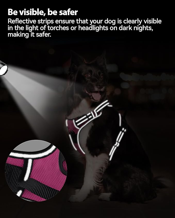 Joytale No Pull Dog Harness Medium Sized Dog, Reflective Pet Vest with Front Clip, Adjustable Soft Padded Harnesses with Easy Control Handle for Training and Walking, Hot Pink, M