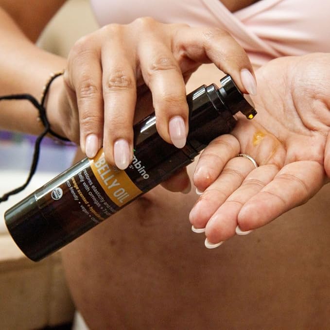 Mambino Organics Oh Baby! Belly Oil for Pregnant Women, Organic Stretch Mark Oil for Pregnancy, Postpartum Skin Elasticity, Hydration, With Tamanu, Shea Butter, Calendula, Vegan, Non-GMO, 4 fl oz