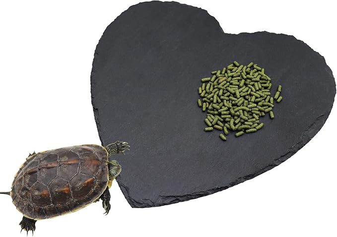 Reptile Basking Platform, 10 × 10 inch Tortoise Rock Plate, Heart Shape Natural Rock Reptile Food Dish, Turtle Feeding Bowl, Habitat Decor for Bearded Dragon Chameleon Frog Lizard Gecko Hermit Crab