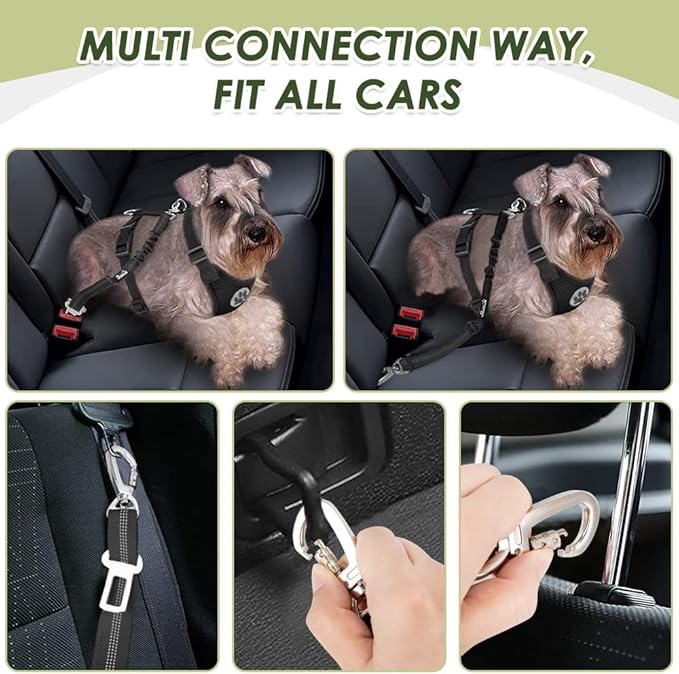 Lukovee Dog Seat Belt for Car, Adjustable Dog Car Harness for Large Medium Small Dogs, Soft Padded & Breathable Mesh Dog Seatbelt with Car Vehicle Connector Strap (Black Double Clip,Small)