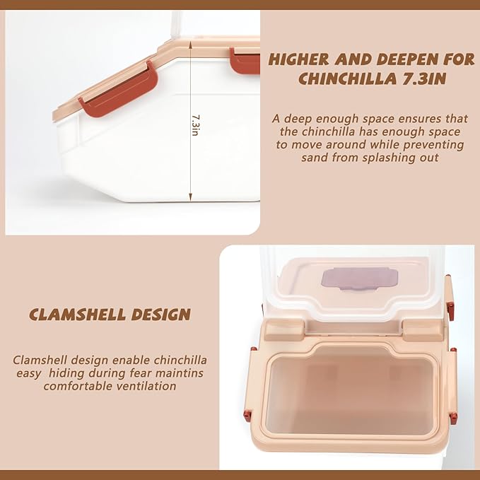 Extra Large Chinchilla Sand Bath Container Kit, Plastic Chinchilla Dust Bath House with Wash and Care Accessories, Dust Bathtub for Hamster Hedgehog Guinea Pig and Other Small Animals