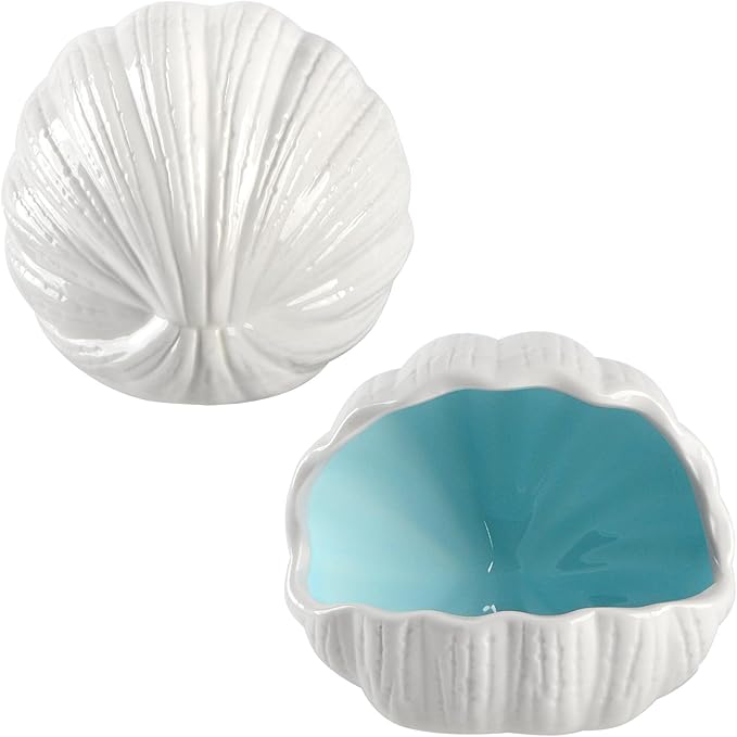 Ceramic Shell Cave with 50 Pearls - Betta Fish & Shrimp Tank Decorative Hideout(Blue + 50PCS Pearl)