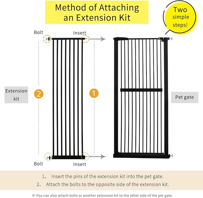 Lumizone Extra Tall Pet Gate 55.12" High Pressure Mounted 16.73" Wide Extension kit 1.37" Gap (16.73" W, Black)