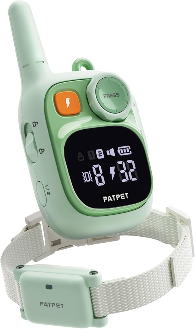 PATPET Dog Training Collar - IPX7 Waterproof Static Collar for 8-100lbs Small Medium Large Dogs, 1800ft Rechargeable Dog Trainer, 3 Safe Modes, Green