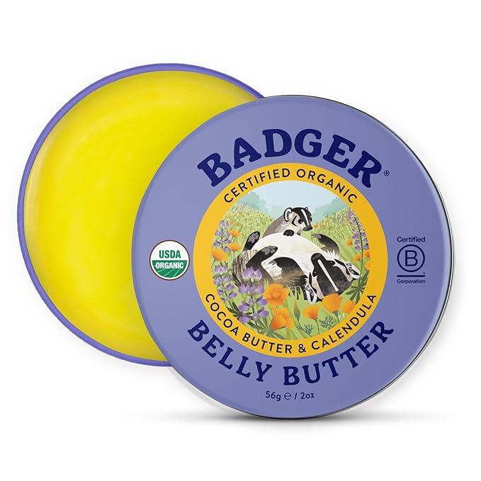 Badger Pregnant Belly Oil and Belly Butter, Rose & Vanilla, Certified Organic, Gentle & Soothing for Stretched Skin During & After Pregnancy