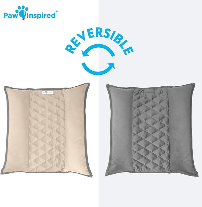 Paw Inspired Snuggle Bunny Bolster Bed for Rabbits, Cats, Dogs, Small Pets, 17x17-Inch Reversible Fleece Flop Bedding with Padded Sides (Gray/Beige)