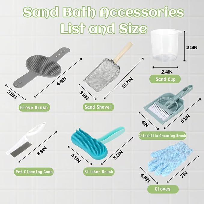 Extra Large Chinchilla Sand Bath Container Kit, Plastic Chinchilla Dust Bath House with Wash and Care Accessories, Dust Bathtub for Chinchillas Hamster Hedgehog Guinea Pig and Other Small Animals