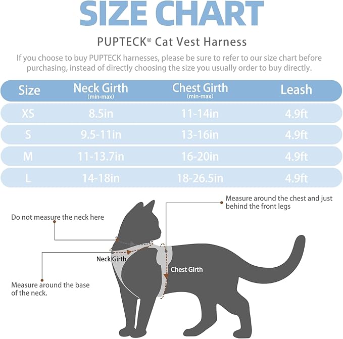 PUPTECK Cat Harness and Leash Set Escape Proof Reflective Cat Walking Harness Adjustable Soft Breathable Mesh Vest for Small Pets, Sky Blue, L