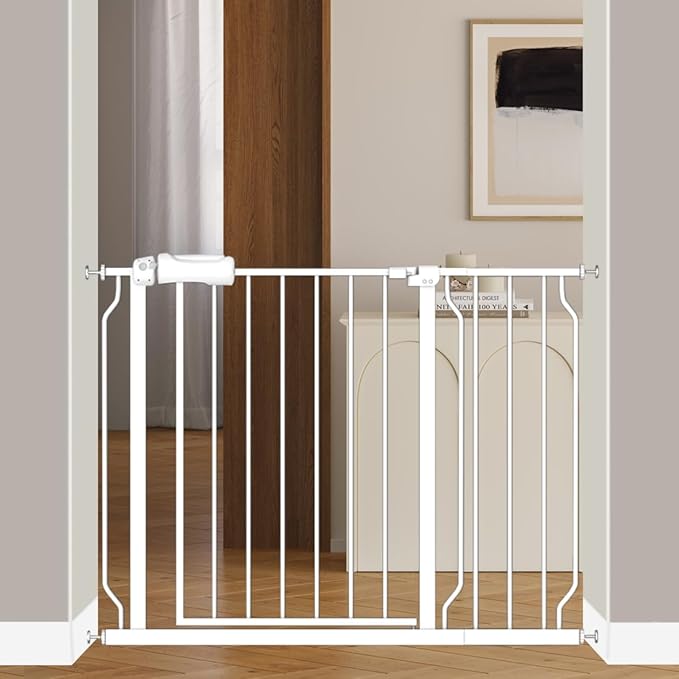 Fairy Baby 38.5-43.5 Inch Wide Baby Gate for Doorways Stairs, Hallway Walk Through Child Gates with Pressure Mounted Extention, Indoor Safety Child Gates for Kids or Pets