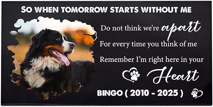 Personalized Dog Headstone Printed in The US, Dog Tombstone for Indoor and Outdoor, Customized Pet Memorial Stone with Photo, Name and Date for Beloved Pet, Black Granite