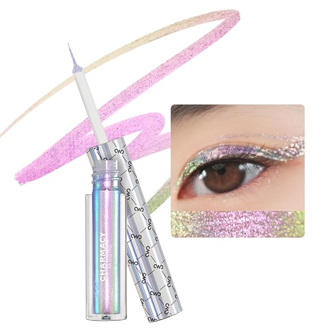 CHARMACY Chameleon Liquid Eyeliner, Liquid Glitter Eyeliner, Highly Pigmented, Metallic MultiColor Shifting waterproof Eyeliner, Ultra-Fine Tip, Longwearing, Smudge-proof (#305)