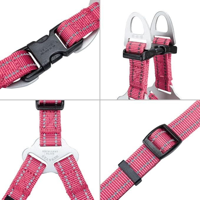 EXCELLENT ELITE SPANKER No Pull Dog Harness Adjustable Nylon Step-in Easy Pet Vest Chest Strap with Reflective and Leash Ring for Small Medium Large Breed Dogs Training Walking(Pink-M)