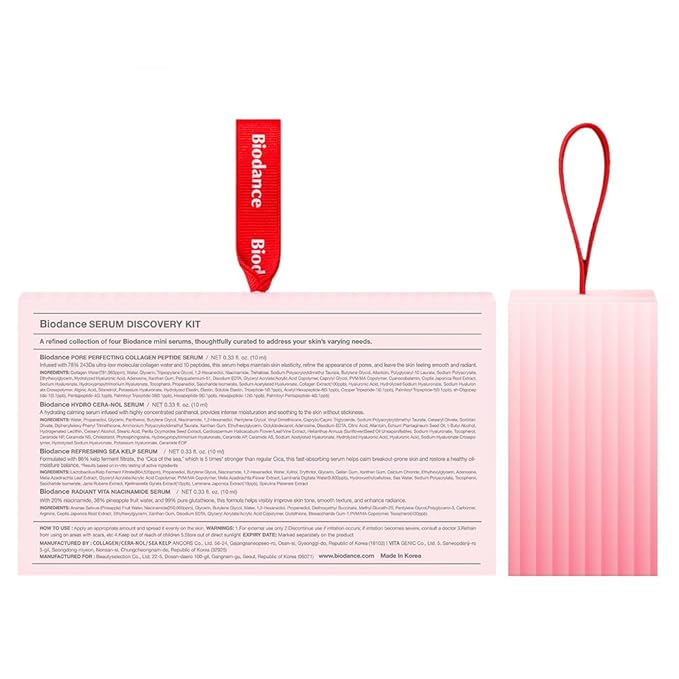 BIODANCE Serum Discovery Set: 4 Mini Serums Set, Korean Skin Care with Collagen Peptide, Ceramide Panthenol, Sea Kelp, Vitamin C Niacinamide, Skin Care Set | 10ml x 4 Serums