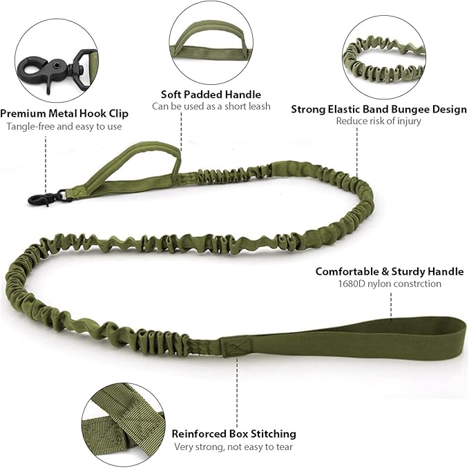 Tactical Dog Collar and Leash Set Heavy Duty Military Dog Collar with Handle and Metal Buckle for Medium and Large Dogs (Army Green, XL)