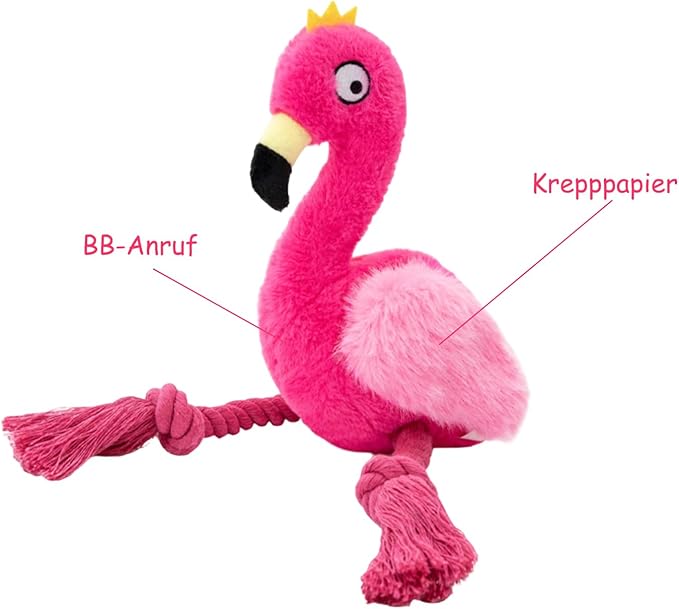 Flamingo Knot Squeaky Dog Toys with Crinkle Paper for Small and Medium Dogs,Stuffed Plush Chew Toys for Puppy to Cuddle, Curl up, Snuggle - Red