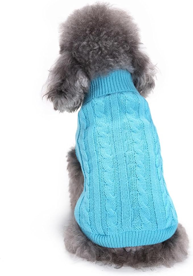 CHBORCHICEN Small Dog Sweaters Knitted Pet Cat Warm Dog Sweatshirt Winter Clothes Kitten Puppy Sweater (Medium,Sky Blue)