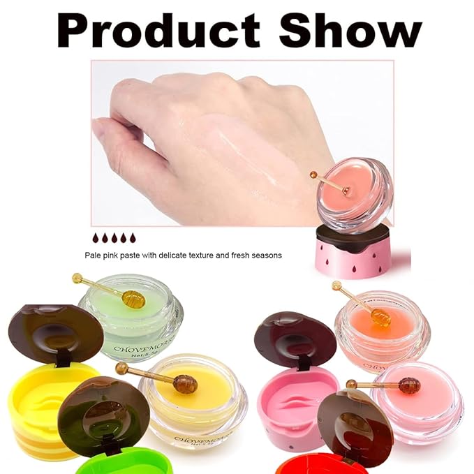 Fruit Lip Mask Set with Honey & Vitamin E, Moisturizing Overnight Treatment, Effective Reduces Lip Lines Prevention Dry and Cracked (8 Flavors)