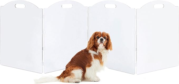 Clear Acrylic Freestanding Dog Gates for The House – Folding 4-Panel Pet Gates for Doorways, Stairs, and Rooms, Transparent Indoor Barrier for Dogs, Puppies, and Cats