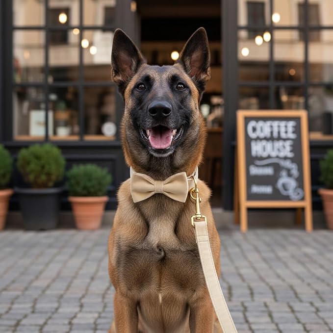 PETDURO Custom Dog Collar Personalized with Name Engraved Quick Release Rose Gold Metal Buckle for Large Medium Small Girl Dogs - Dog Leash and Bow Tie Available - Soft Comfy Velvet (Pale Brown, XL)