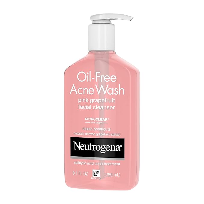 Neutrogena Oil-Free Acne Wash Pink Grapefruit Facial Cleanser - with Salicylic Acid for Clear Skin, Daily Face Wash for Oily & Acne-Prone Skin, Deep Cleansing Treatment, 9.1 fl. oz. Bottle
