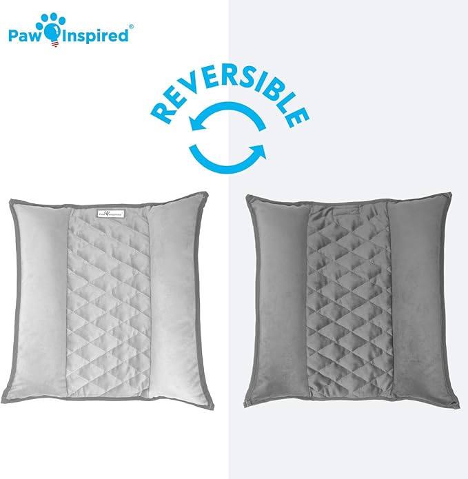 Paw Inspired Snuggle Bunny Bolster Bed for Rabbits, Cats, Dogs, Small Pets, 17x17-Inch Reversible Fleece Flop Bedding with Padded Sides (Gray/Light Gray)