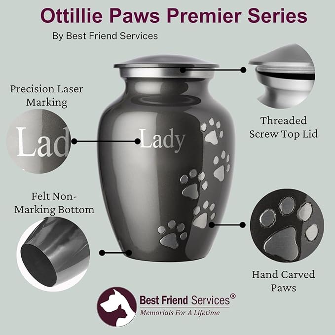 Pet Urn for Dogs and Cats with Personalized Laser Engraving, Ottillie Paws Premier Series Memorial Urns (Large Baby Blue with Horizontal Pewter Paws)
