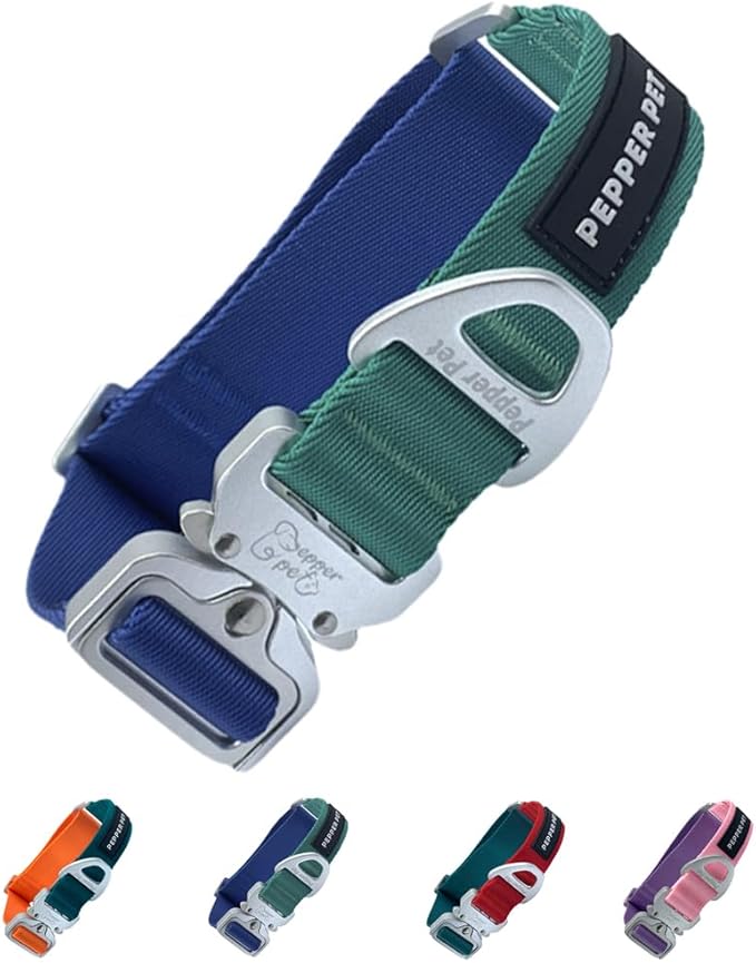 Heavy Duty Tactical Dog Collar,Metal Buckle Quick Release Collar for Large Dogs,1700 LB Strength Tested,Dual Color Nylon Collar for Walking,Training & Hunting