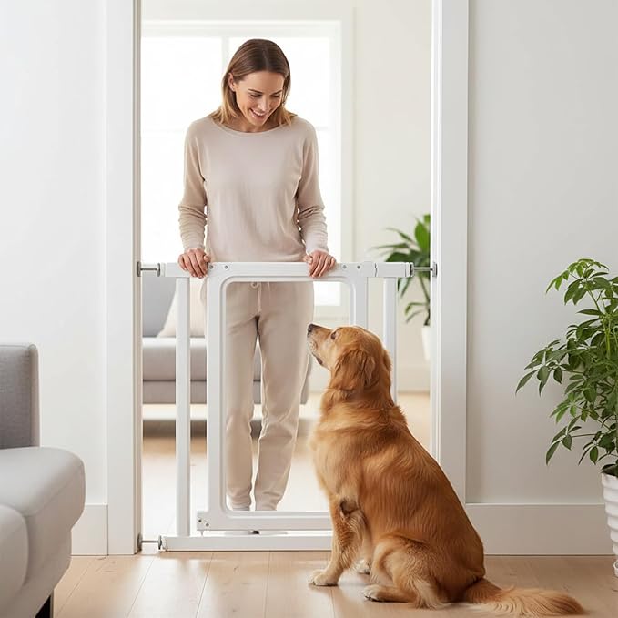 Dog Barrier Stopper Gate Pet Gate Playpen for Stairs Doorways Hallways Pressure Mounted Easy Install 27.4"-29.9" Adjustable Extra Wide Indoor to Step Over, 32.7" Tall (Large)