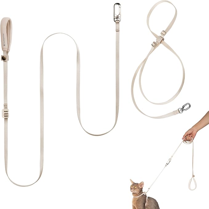 Cat Harness and Leash Set, Escape Proof Cat Harness Lightweight Leash with Padded Handle, Adjustable Leash Harness for Kitten>4lbs Small Large Cats Walking Training (Linen, L)