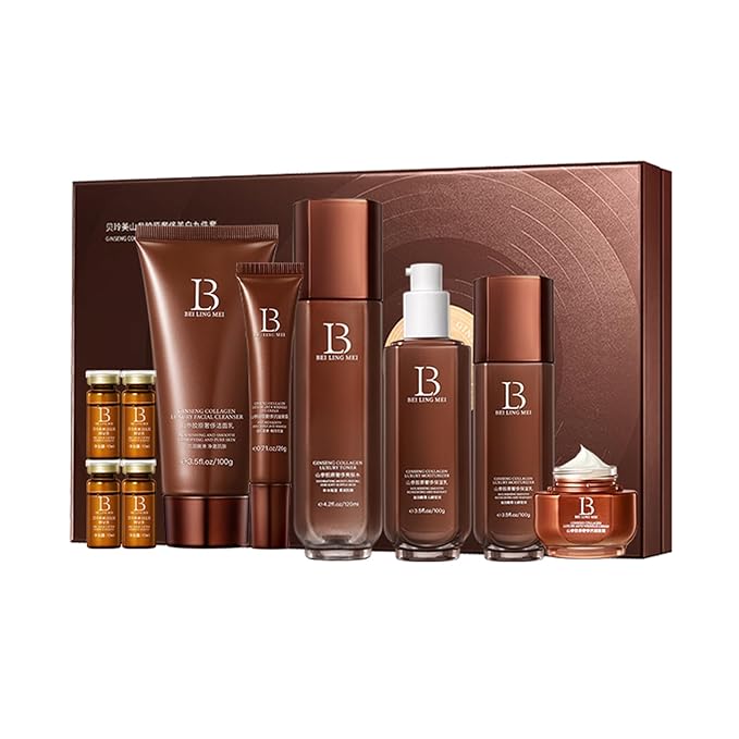 Ginseng Collagen Skincare Set 9-Piece - Korean Skin Care Set,with Face Wash, Toner, Lotion,Essence*4, Eye Cream, Cream,Deep Hydration,Anti-Aging & Skincare Gift Set for Women