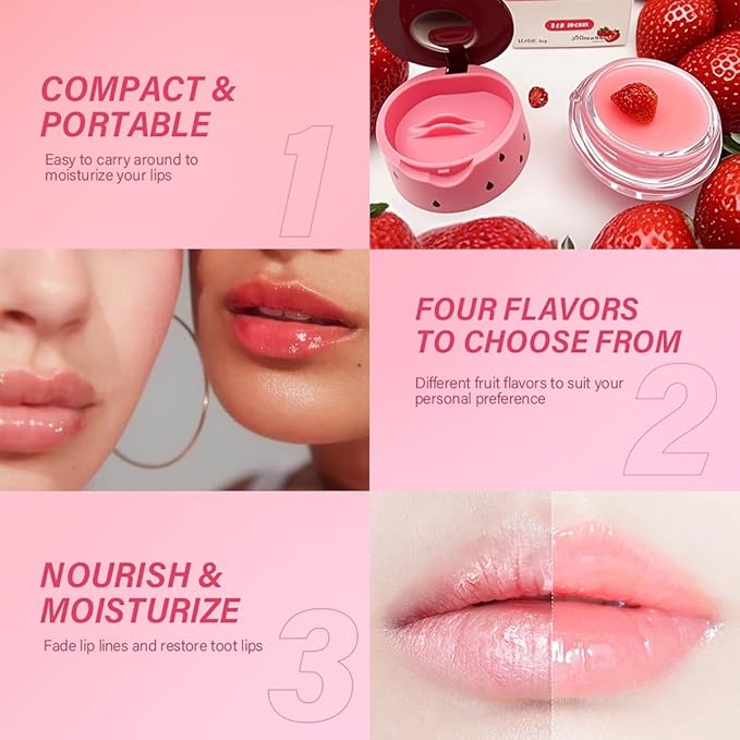 2 Packs Apple & Watermelon Lip Balm Honey Pot, Vitamin E Lip Masks & Moisturizing Propolis Sleeping Lip Mask, Effective Reduces Lip Lines Prevention Dry Lip Care